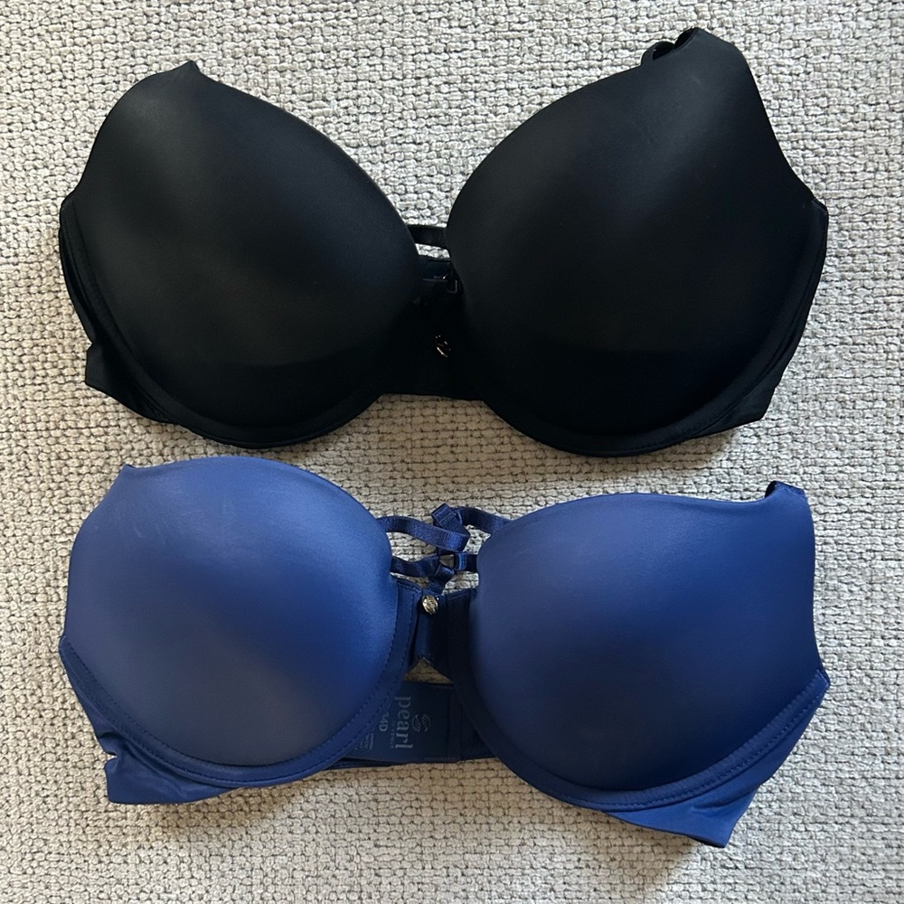 Pearl by Venus Strappy Plunge Bra In Belize Blue And After Dark Size 34D NEW💙🖤